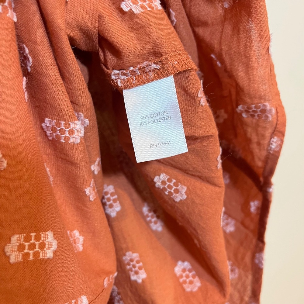 J. Jill Shirt Blouse Top Orange White Embroidered Pintuck V Neck Button Up Med - Picture 6 of 6